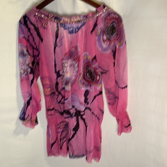 Harlow Zee Boho Beaded Pink Floral Top Blouse Small - Picture 9 of 9